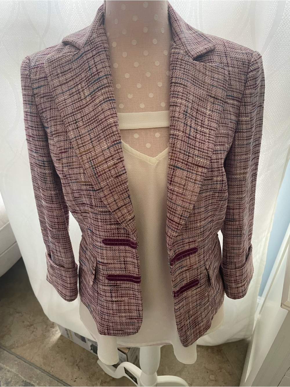 Pink Plaid Tailored Women's Blazer